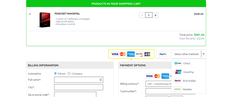 FXSecret Immortal. Payments are securely processed by 2Checkout.