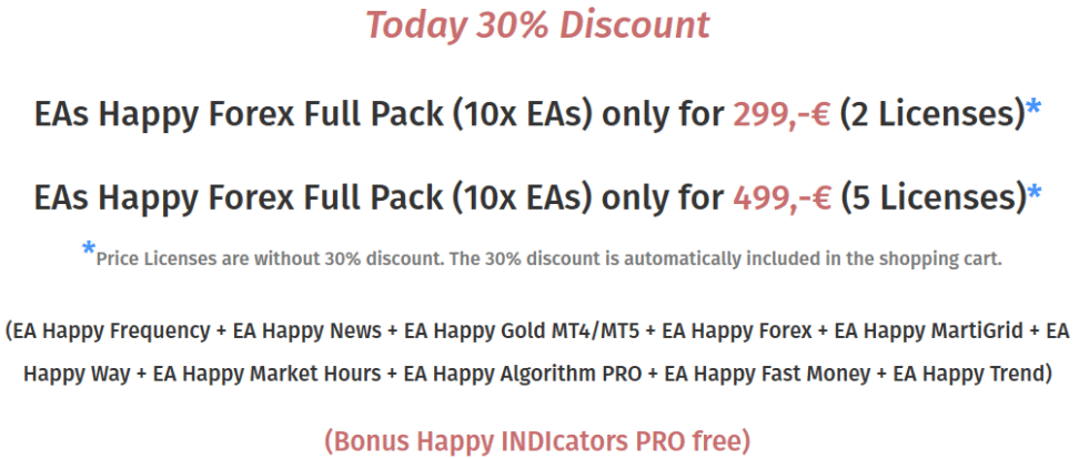 Happy News. On the top of the website, you can see a 30% discount for today, which is there since the system was created.