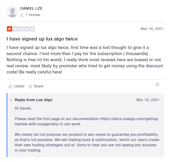 Lux Algo customer reviews