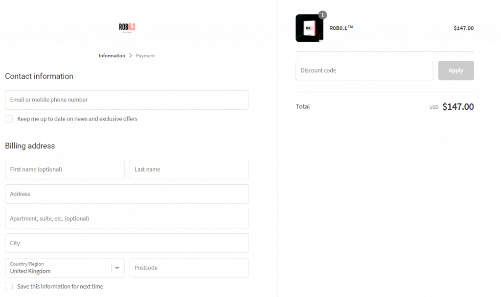 R0B0.1 - Checkout requires us to provide all our private and card information.