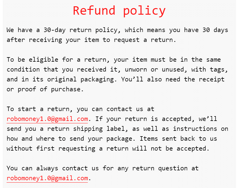 R0B0.1  - The refund policy looks weird and out of place.