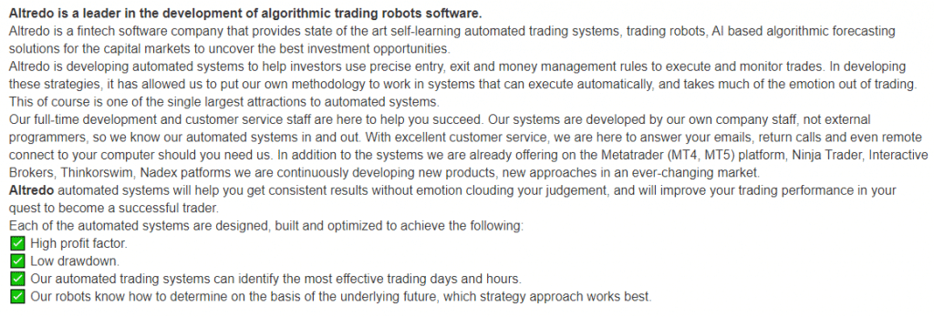 Altredo Forex Robots. Company Profile