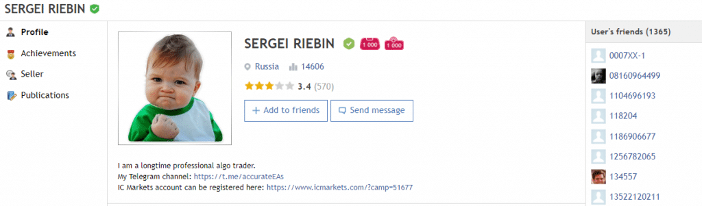 Perfect Score. Sergei Riebin has a 14606 rate and a 3.4 rate for his products. 