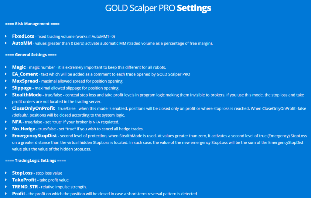 Gold Scalper Pro settings
