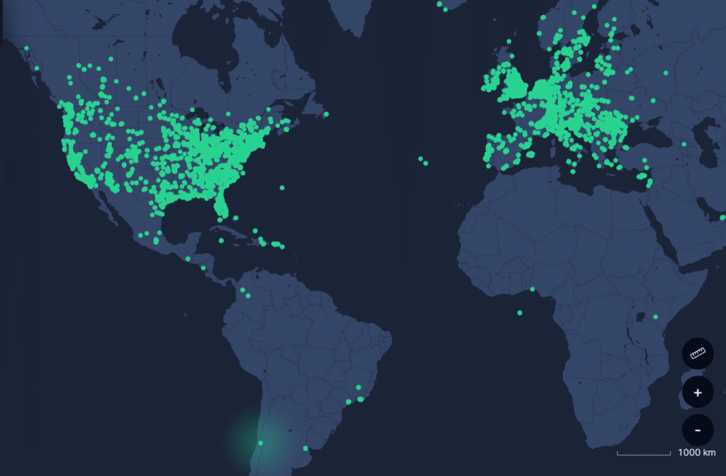 Coverage Map of Helium miners from around the world