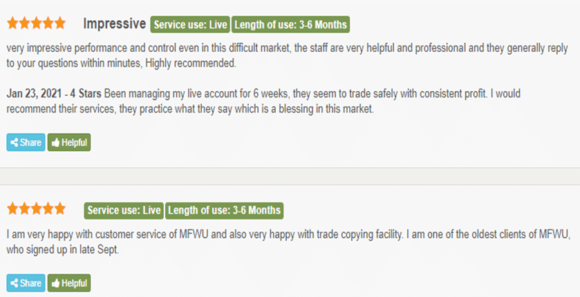 MFWU (Managed Forex With Us) customer reviews