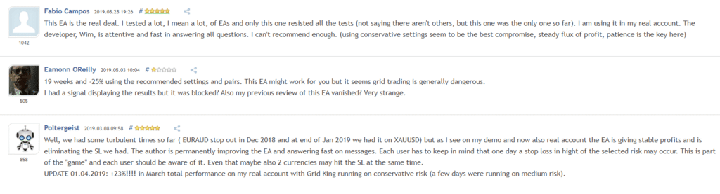User reviews for Grid King on MQL5.