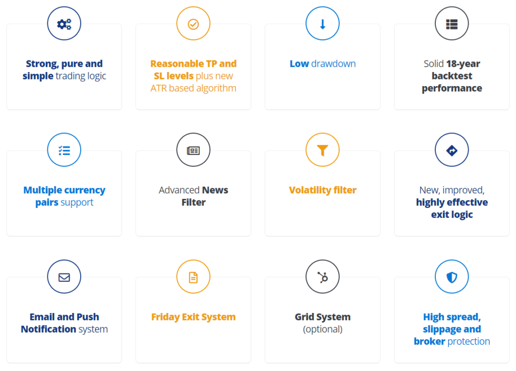 Key features of the BF Scalper Pro robot.