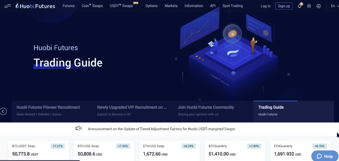 Huobi exchange. Futures and options trading