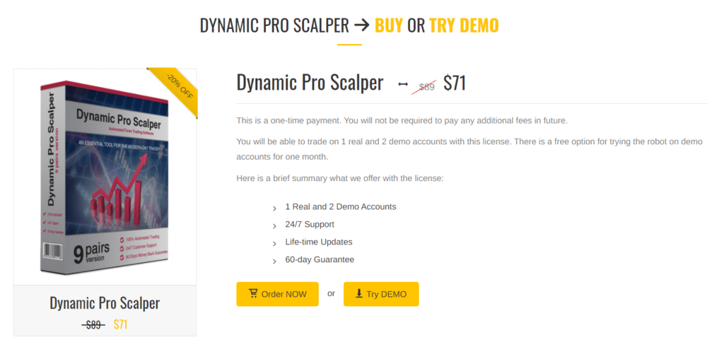 Dynamic Pro Scalper pricing.