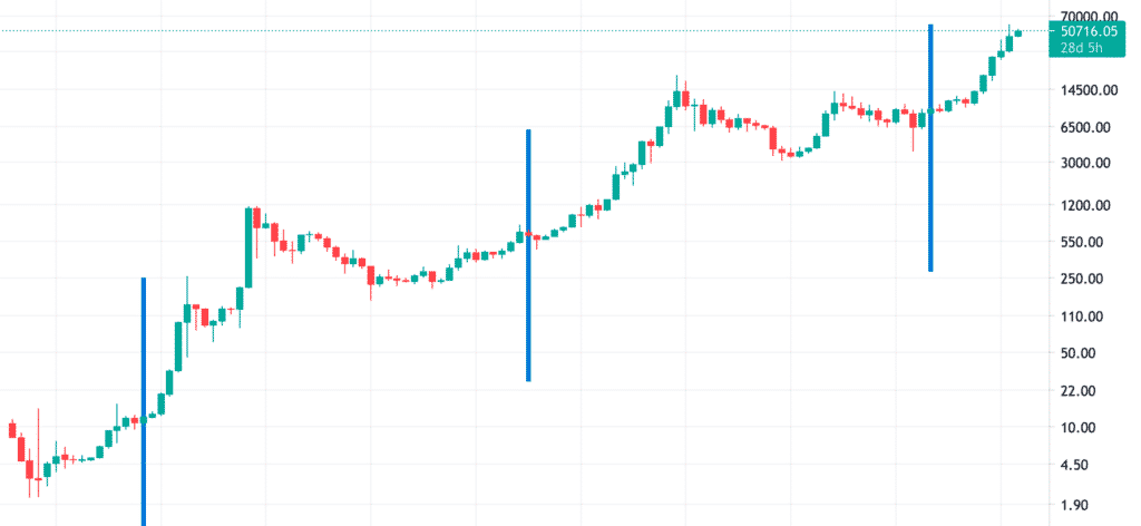Bitcoin halving effect on price action.