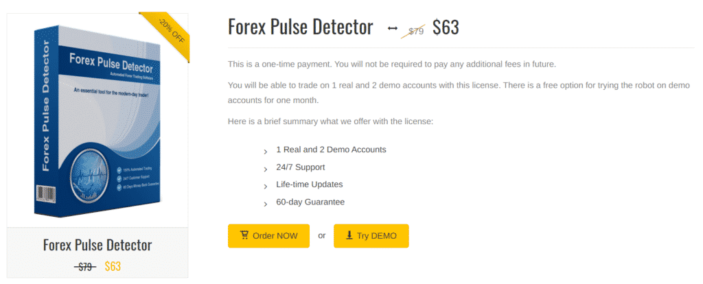 Forex Pulse Detector pricing details.