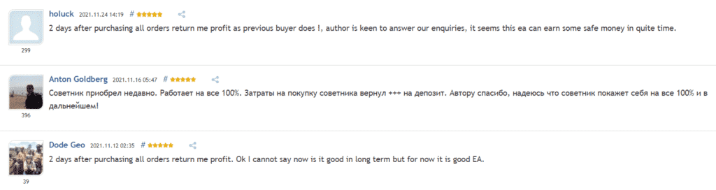 User reviews for Elemental EA on MQL5.