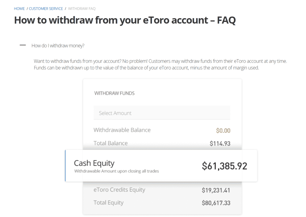 eToro - Withdrawal option