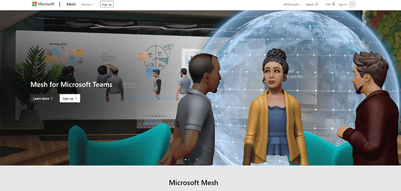 The Microsoft Mesh homepage