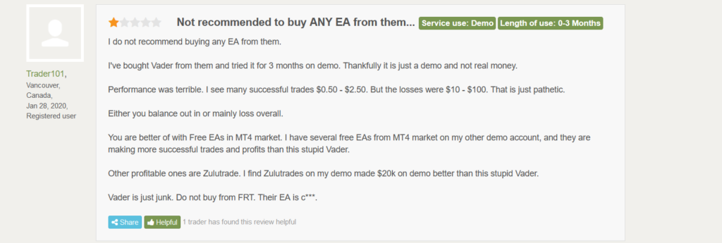 Customer review on Forex Peace Army.