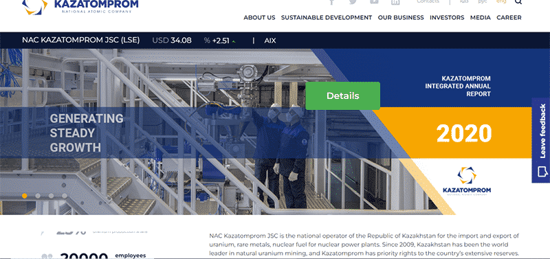 The NAC Kazatomprom JSC home page.