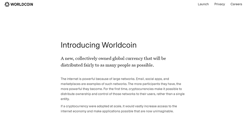The Worldcoin official website.