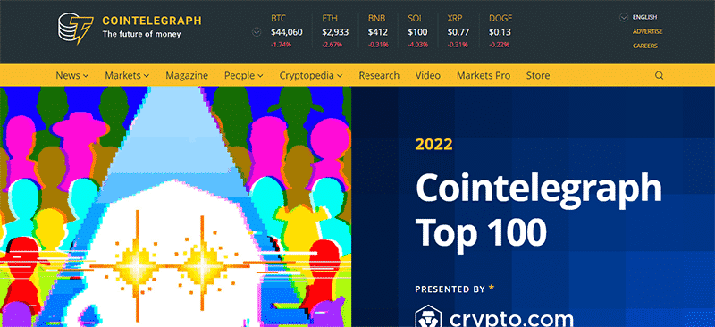 The Cointelegraph landing page.