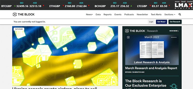 TheBlockCrypto landing page.