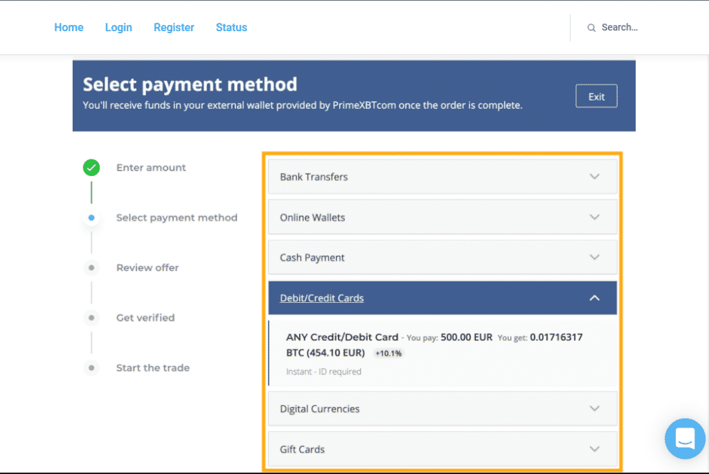 PrimeXBT - Payment methods
