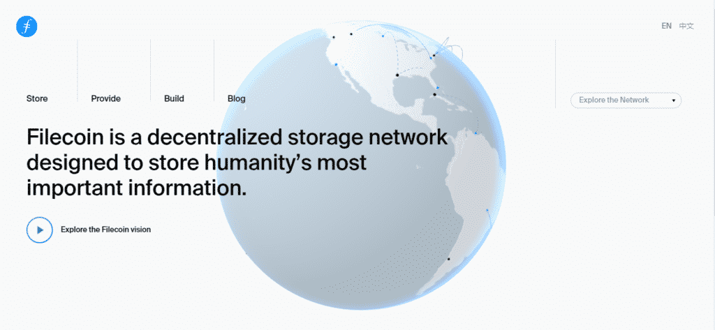 The Filecoin landing page.