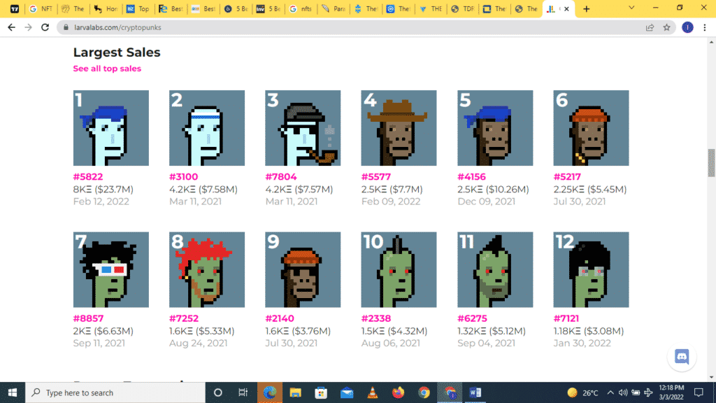 CryptoPunks largest sales