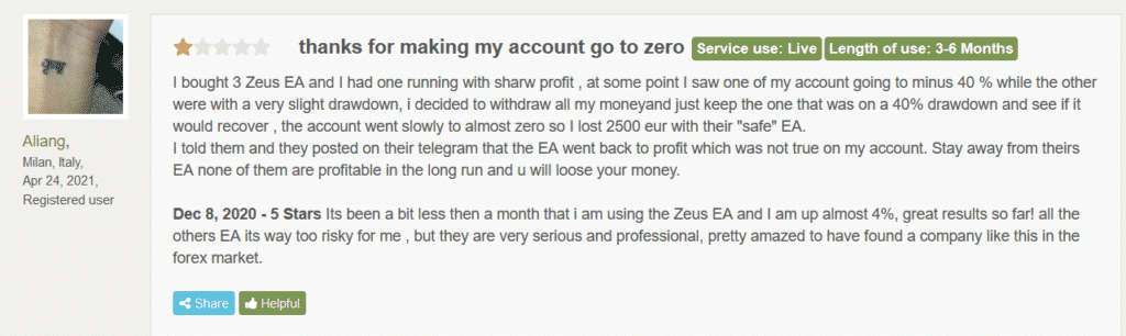 Customer review on ForexPeaceArmy.