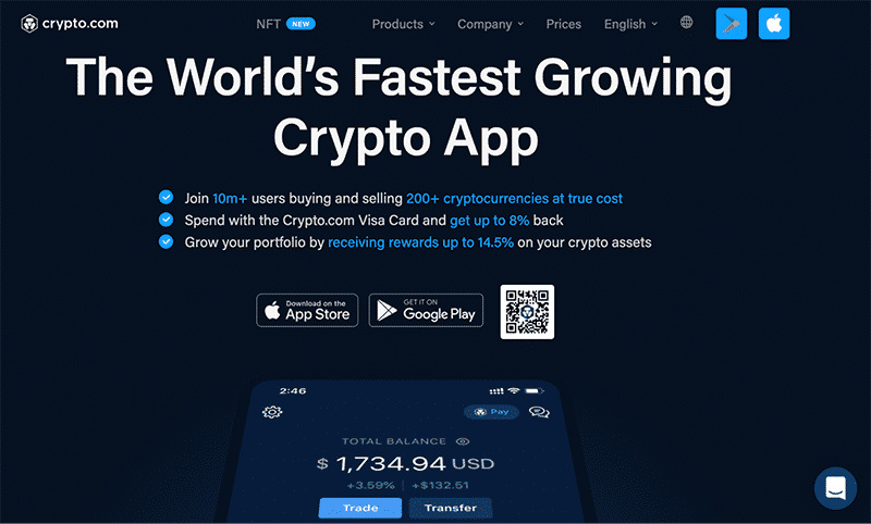 Crypto.com’s homepage