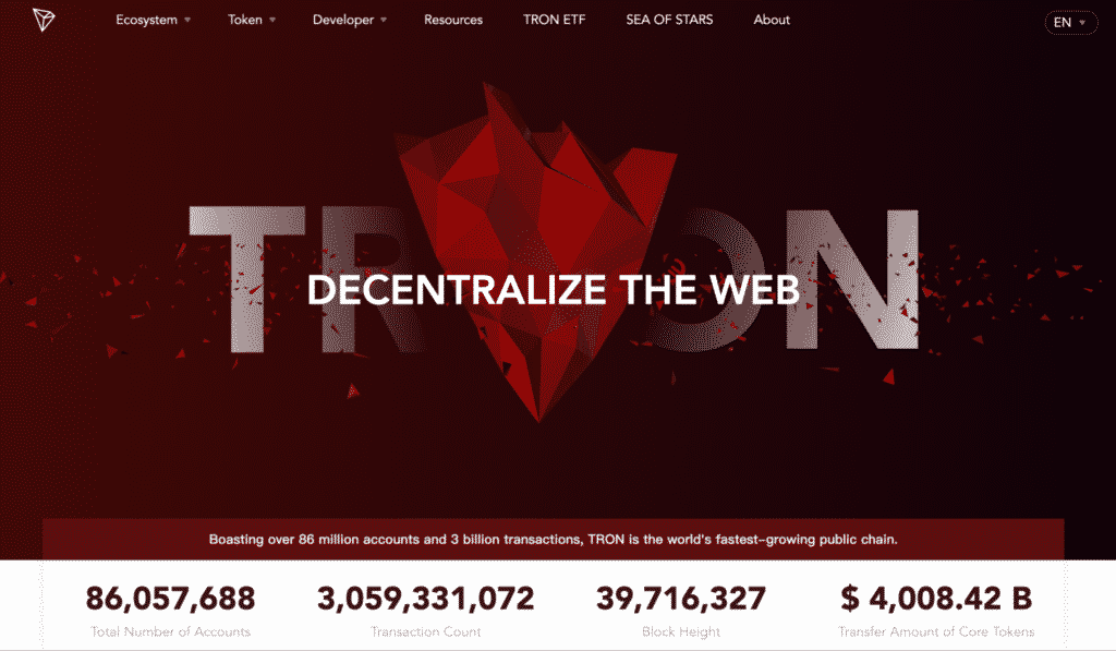 TRON’s homepage