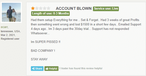 Customer review from Forexpeacearmy. 