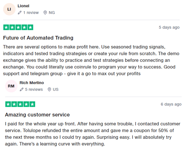 Positive customer reviews on Trustpilot. 