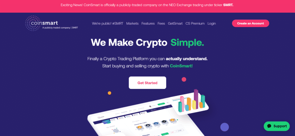 The CoinSmart landing page.