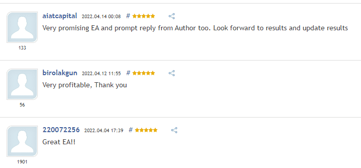 User reviews on MQL5.