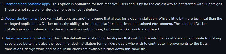 Installation methods of Superalgos