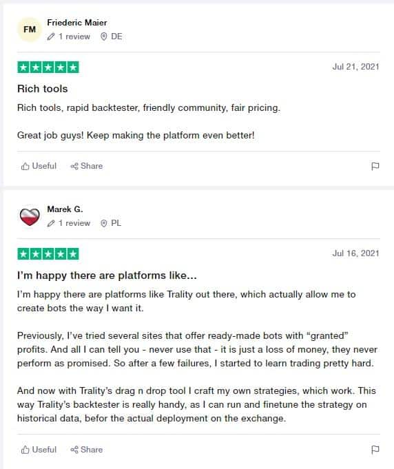 User reviews for Trality on Trustpilot.