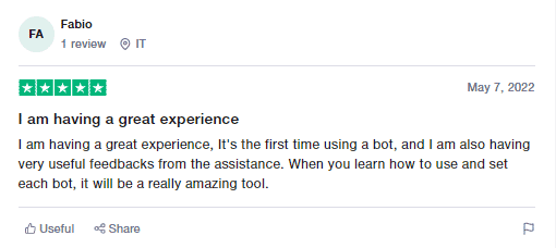 Customer review on Trustpilot.