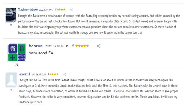Customer reviews on MQL5. 