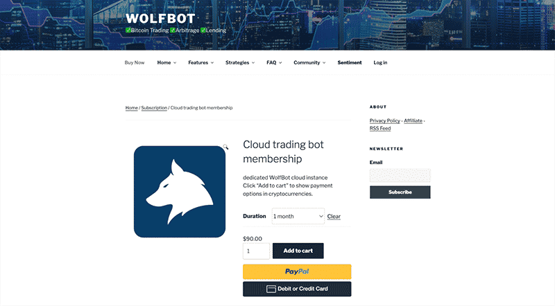 WolfBot’s payment page